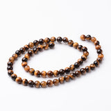 Round Natural Tiger Eye Bead Strands, Grade A, 6mm, hole: 1mm, about 63~65pcs/strand, 15 inch