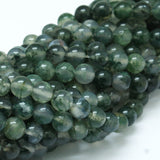 Natural Moss Agate Bead Strands, Round, Grade A, 8mm, Hole: 1mm, about 47pcs/strand, 15 inch, 2Strand/Set