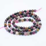 Natural Tourmaline Beads Strands, Round, 4mm, Hole: 1mm, about 99pcs/strand, 15.7 inch(40cm), 2Strand/Set