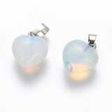 Opalite Pendants, with Platinum Tone Brass Findings, Heart, 18x15x10mm, Hole: 5x7mm, 10pc/Set