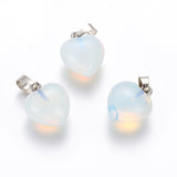 Opalite Pendants, with Platinum Tone Brass Findings, Heart, 18x15x10mm, Hole: 5x7mm, 10pc/Set