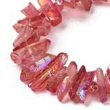 Natural Quartz Crystal Points Beads Strands, Dyed, Nuggets, Cerise, 15~30x4~8x4~7mm, Hole: 1mm, 8 inch