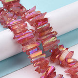 Natural Quartz Crystal Points Beads Strands, Dyed, Nuggets, Cerise, 15~30x4~8x4~7mm, Hole: 1mm, 8 inch