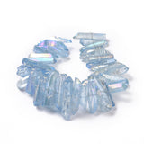 Natural Quartz Crystal Points Beads Strands, Dyed, Nuggets, Aqua, 15~30x4~8x4~7mm, Hole: 1mm, 8 inch