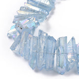 Natural Quartz Crystal Points Beads Strands, Dyed, Nuggets, Aqua, 15~30x4~8x4~7mm, Hole: 1mm, 8 inch