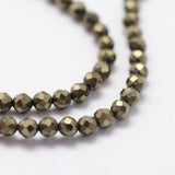 Natural Pyrite Beads Strands, Faceted, Round, 2mm, Hole: 0.5mm, about 175pcs/strand, 14.9 inch(38cm), 3Strand/Set