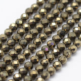 Natural Pyrite Beads Strands, Faceted, Round, 2mm, Hole: 0.5mm, about 175pcs/strand, 14.9 inch(38cm), 3Strand/Set