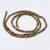 Natural Unakite Beads Strands, Faceted, Round, 2~2.5mm, Hole: 0.5mm, about 155pcs/strand, 14.9 inch(38cm), 3Strand/Set