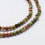 Natural Unakite Beads Strands, Faceted, Round, 2~2.5mm, Hole: 0.5mm, about 155pcs/strand, 14.9 inch(38cm), 3Strand/Set