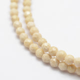 Natural Fossil Beads Strands, Faceted, Round, 4mm, Hole: 1mm, about 85~90pcs/strand, 14.5 inch, 5Strand/Set