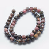 Natural Rhodonite Beads Strands, Round, 8mm, Hole: 2mm, about 48pcs/strand, 15.3 inch