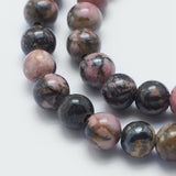 Natural Rhodonite Beads Strands, Round, 8mm, Hole: 2mm, about 48pcs/strand, 15.3 inch