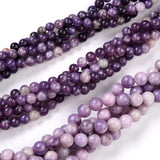 Natural Lepidolite/Purple Mica Stone Beads Strands, Round, 6.5~7mm, Hole: 0.7mm, about 62pcs/Strand, 14.96 inch(38cm), 5Strand/Set