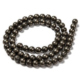 Natural Pyrite Beads Strands, Round, 6mm, Hole: 1mm, about 67pcs/strand, 15.74 inch