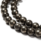 Natural Pyrite Beads Strands, Round, 6mm, Hole: 1mm, about 67pcs/strand, 15.74 inch