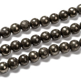 Natural Pyrite Beads Strands, Round, 6mm, Hole: 1mm, about 67pcs/strand, 15.74 inch