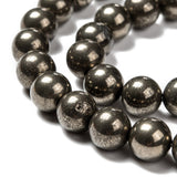 Natural Pyrite Beads Strands, Round, 8mm, Hole: 1mm, about 50pcs/strand, 14.96~15.16 inch