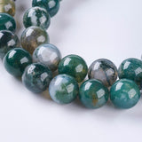 Natural Moss Agate Beads Strands, Round, 6mm, Hole: 1mm, about 60pcs/strand, 14.7 inch(37.4cm), 5Strand/Set