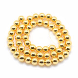 Electroplate Non-magnetic Synthetic Hematite Beads Strands, Grade AAA, Long-Lasting Plated, Round, Golden Plated, 2mm, Hole: 1mm, about 185pcs/strand, 15.7 inch(40cm), 3Strands/Set