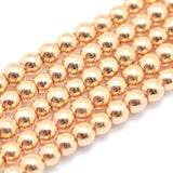 Electroplate Non-magnetic Synthetic Hematite Beads Strands, Grade AAA, Long-Lasting Plated, Round, Light Gold Plated, 4mm, Hole: 1mm, about 105pcs/strand, 15.7 inch(40cm), 3Strand/Set