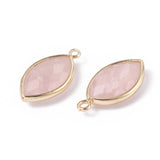 Natural Rose Quartz Pendants, with Golden Plated Brass Findings, Faceted, Horse Eye, 21.5x11.5x3~5mm, Hole: 1.6mm, 10pc/Set