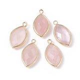 Natural Rose Quartz Pendants, with Golden Plated Brass Findings, Faceted, Horse Eye, 21.5x11.5x3~5mm, Hole: 1.6mm, 10pc/Set