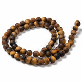 Natural Frosted Tiger Eye Round Bead Strands, Grade A, 6mm, Hole: 1mm, about 63~65pcs/strand, 14.9~15.6 inch, 5Strand/Set