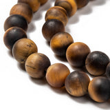 Natural Frosted Tiger Eye Round Bead Strands, Grade A, 6mm, Hole: 1mm, about 63~65pcs/strand, 14.9~15.6 inch, 5Strand/Set