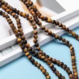 Natural Frosted Tiger Eye Round Bead Strands, Grade A, 6mm, Hole: 1mm, about 63~65pcs/strand, 14.9~15.6 inch, 5Strand/Set