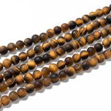 Natural Frosted Tiger Eye Round Bead Strands, Grade A, 6mm, Hole: 1mm, about 63~65pcs/strand, 14.9~15.6 inch, 5Strand/Set