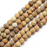 Frosted Natural Picture Jasper Round Bead Strands, 6mm, Hole: 1mm, about 63~65pcs/strand, 14.9~15.6 inch, 5Strand/Set