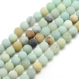 Frosted Natural Flower Amazonite Round Bead Strands, 8mm, Hole: 1mm, about 47~49pcs/strand, 14.9~15.6 inch, 5Strand/Set