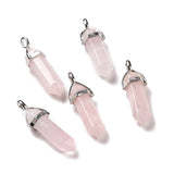 Gemstone Double Terminated Pointed Pendants, with Metal Findings, Bullet, Platinum Metal Color, 39~41x10~12x8~10mm, Hole: 4x3mm, 2pc/Set