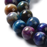 Natural Rainbow Tiger Eye Beads Strands, Dyed, Round, Medium Blue, 8mm, Hole: 1.2mm, about 63pcs/strand, 15.59''(39.6cm), 2Strand/Set