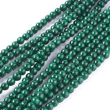 Natural Malachite Bead Strands, Round, 4mm, Hole: 1mm, about 90pcs/strand, 15.83 inch(40.2cm), 2Strand/Set