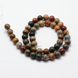 Natural Polychrome Jasper/Picasso Stone/Picasso Jasper Bead Strands, Round, 6mm, Hole: 1mm, about 31pcs/strand, 7.7 inch, 4Strand/Set