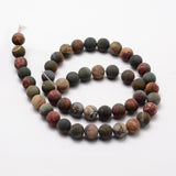 Natural Polychrome Jasper/Picasso Stone/Picasso Jasper Frosted Bead Strands, Round, 8mm, Hole: 1mm, about 49pcs/strand, 15.4 inch, 4Strand/Set