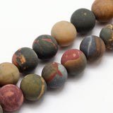 Natural Polychrome Jasper/Picasso Stone/Picasso Jasper Frosted Bead Strands, Round, 8mm, Hole: 1mm, about 49pcs/strand, 15.4 inch, 4Strand/Set