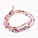 Natural Tourmaline Beads Strands, Round, Faceted, 3mm, Hole: 0.5mm, about 119~125pcs/strand, 15.3 inch(39cm), 2Strand/Set