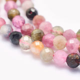 Natural Tourmaline Beads Strands, Round, Faceted, 3mm, Hole: 0.5mm, about 119~125pcs/strand, 15.3 inch(39cm), 2Strand/Set