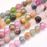 Natural Tourmaline Beads Strands, Round, Faceted, 3mm, Hole: 0.5mm, about 119~125pcs/strand, 15.3 inch(39cm), 2Strand/Set