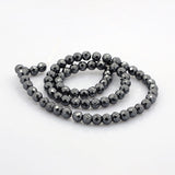 Faceted Round Non-magnetic Synthetic Hematite Beads Strands, Black, 6mm, Hole: 1mm, about 69pcs/strand, 16 inch