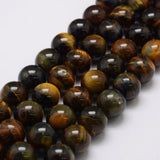 Natural Tiger Eye Bead Strands, Grade AB, Round, 8mm, Hole: 1.2mm, about 49pcs/strand, 14.9 inch~15.5 inch, 5Strand/Set