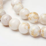 Natural Mashan Jade Beads Strands, with Gold Powder, Dyed, Round, Floral White, 8mm, Hole: 1mm, about 48pcs/strand, 16 inch, 5Strand/Set