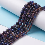 Natural Galaxy Tiger Eye Beads Strands, Round, Dyed & Heated, Midnight Blue, 8mm, Hole: 1mm, about 49pcs/strand, 15.75''(40cm), 2Strand/Set