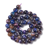 Natural Galaxy Tiger Eye Beads Strands, Round, Dyed & Heated, Midnight Blue, 8mm, Hole: 1mm, about 49pcs/strand, 15.75''(40cm), 2Strand/Set