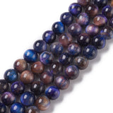 Natural Galaxy Tiger Eye Beads Strands, Round, Dyed & Heated, Midnight Blue, 8mm, Hole: 1mm, about 49pcs/strand, 15.75''(40cm), 2Strand/Set