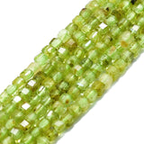 Natural Peridot Beads Strands, Faceted, Cube, 2x2x2mm, Hole: 0.6mm, about 182pcs/strand, 15.16''~15.55''(38.5~39.5cm), 2Strand/Set