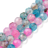 Natural Agate Beads Strands, Faceted Round, Dyed & Heated, Hot Pink, 4mm, Hole: 0.8mm, about 91pcs/strand, 14.57 inch(37cm), 5Strand/Set