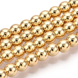 Electroplate Non-magnetic Synthetic Hematite Bead Strands, Round, Light Gold Plated, 4mm, Hole: 1mm, about 92~95pcs/strand, 15.7 inch, 10Strand/Set